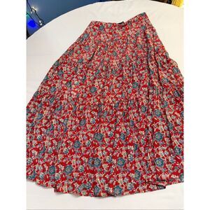 Lauren Ralph Lauren Black Label Red Floral Tiered Peasant Maxi Skirt Size 2 New